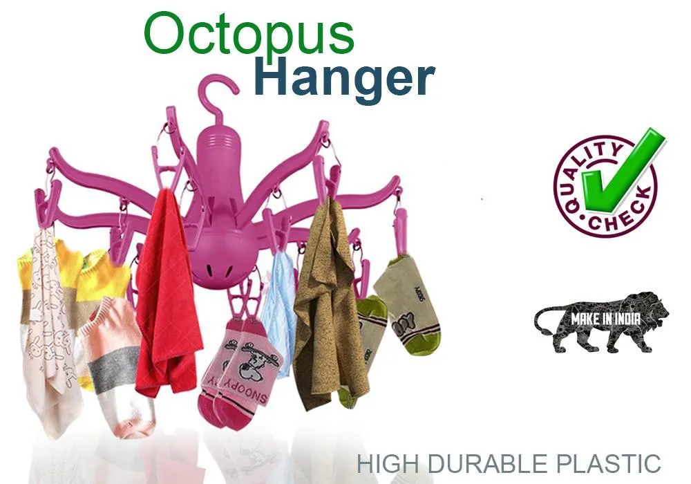 0229 -8-Claw Octopus Hanging Dryer 16 Clothes pegs, Simple to fold up and Put Away