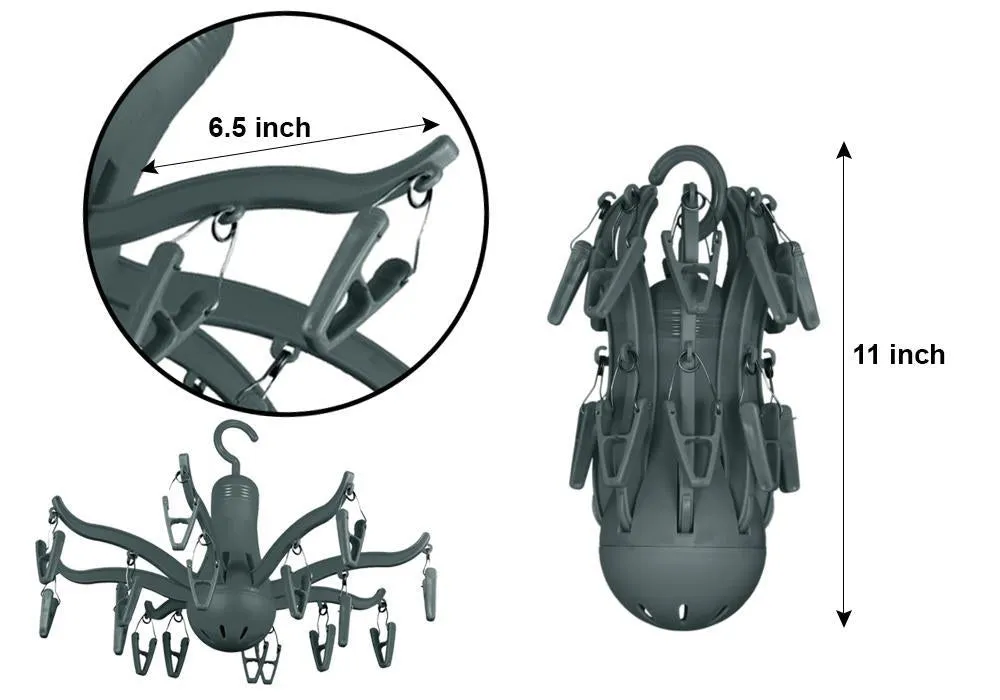 0229 -8-Claw Octopus Hanging Dryer 16 Clothes pegs, Simple to fold up and Put Away