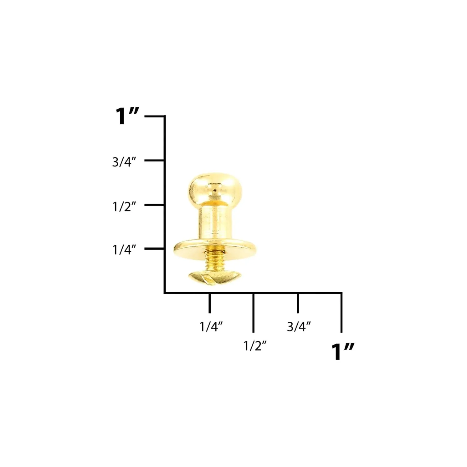 12mm, Brass, Flat Top Collar Button Stud with Screw, Solid Brass, #P-2391-SB