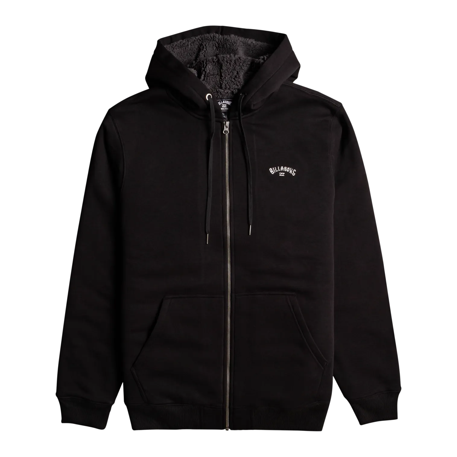 Arch Sherpa Zipped Hoodie in Black