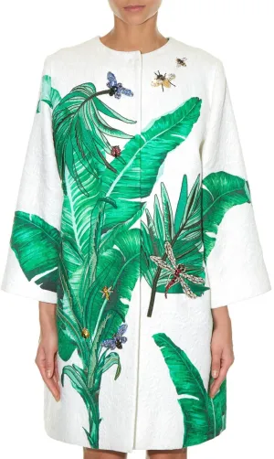 Banana Leaf Embellished Brocade Coat