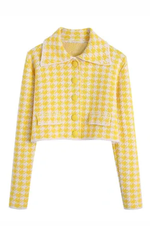 'Brenda' Houndstooth Short Knit Cardigan Jacket