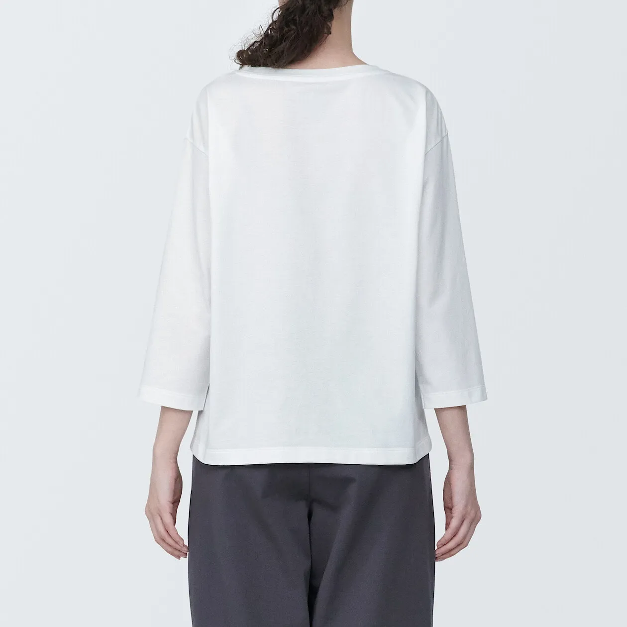 Cotton Jersey Boatneck 3/4 Sleeve T-Shirt