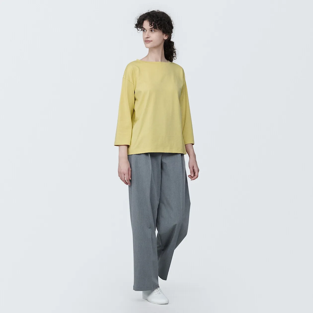 Cotton Jersey Boatneck 3/4 Sleeve T-Shirt