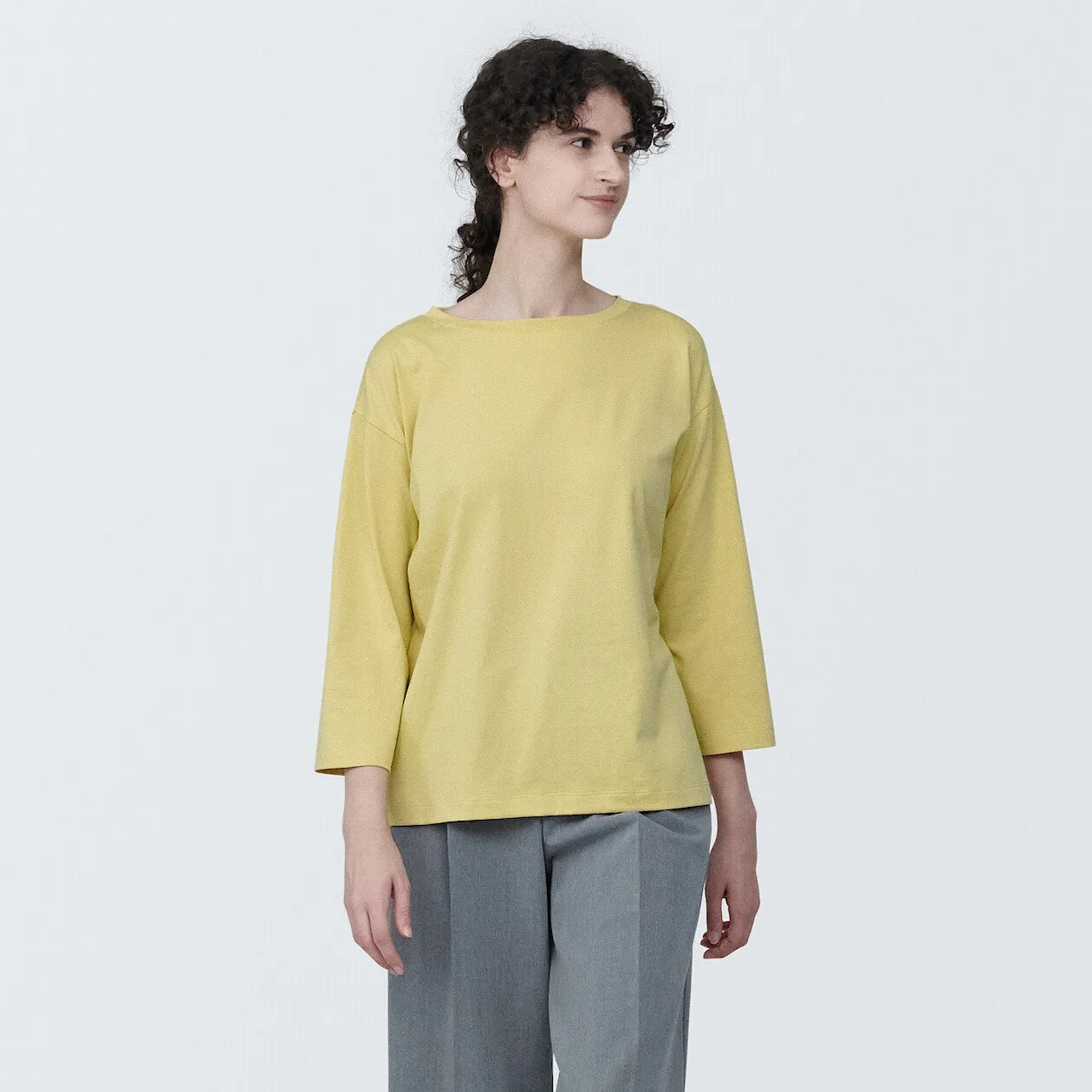 Cotton Jersey Boatneck 3/4 Sleeve T-Shirt