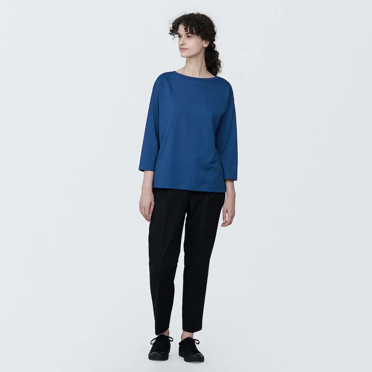 Cotton Jersey Boatneck 3/4 Sleeve T-Shirt