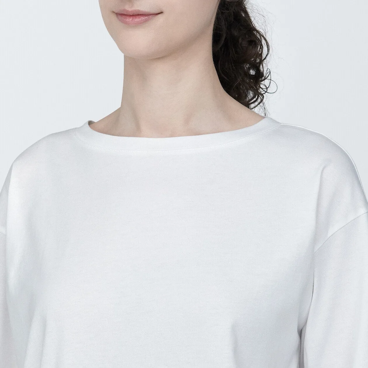 Cotton Jersey Boatneck 3/4 Sleeve T-Shirt