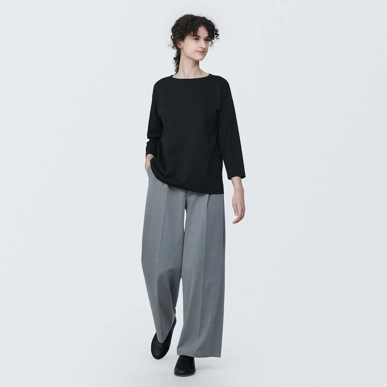 Cotton Jersey Boatneck 3/4 Sleeve T-Shirt