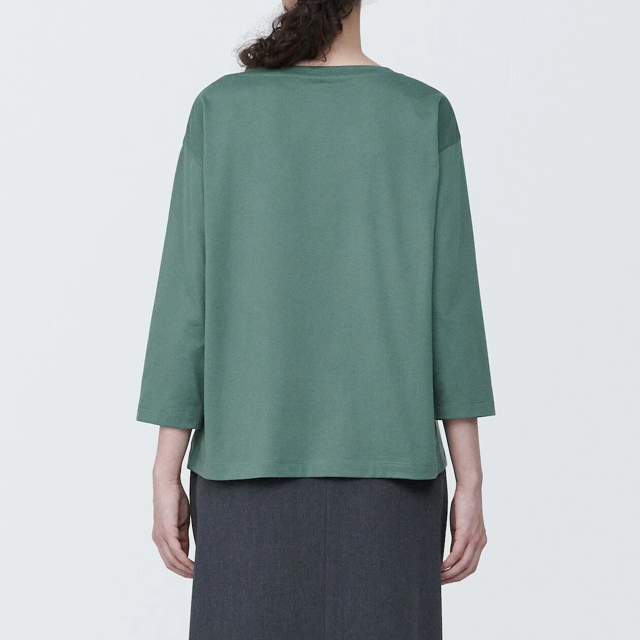 Cotton Jersey Boatneck 3/4 Sleeve T-Shirt