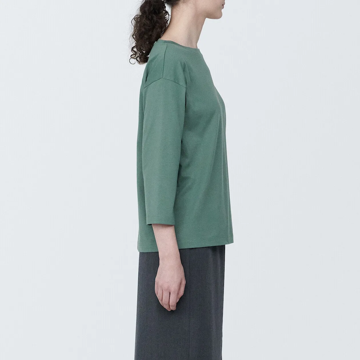 Cotton Jersey Boatneck 3/4 Sleeve T-Shirt