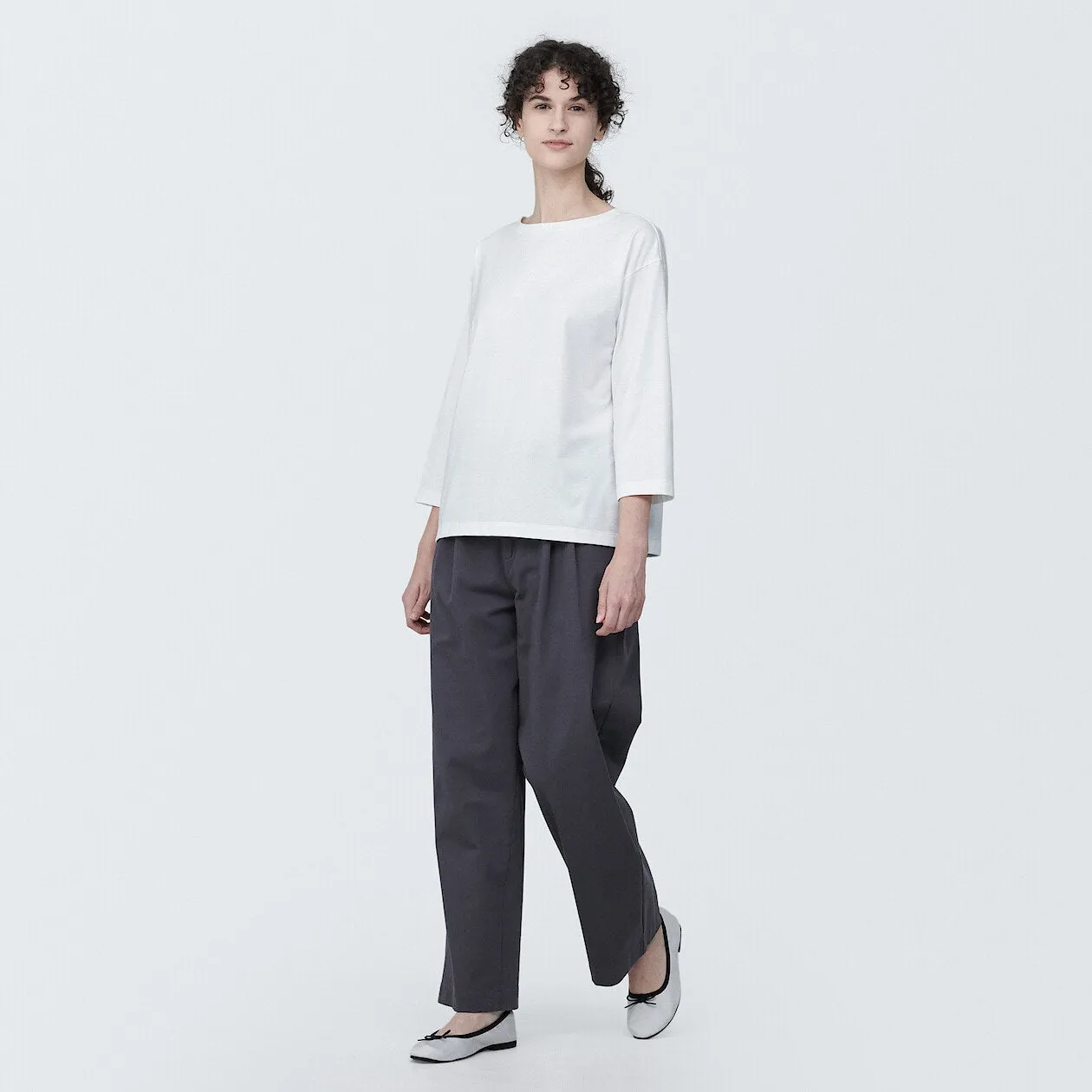 Cotton Jersey Boatneck 3/4 Sleeve T-Shirt