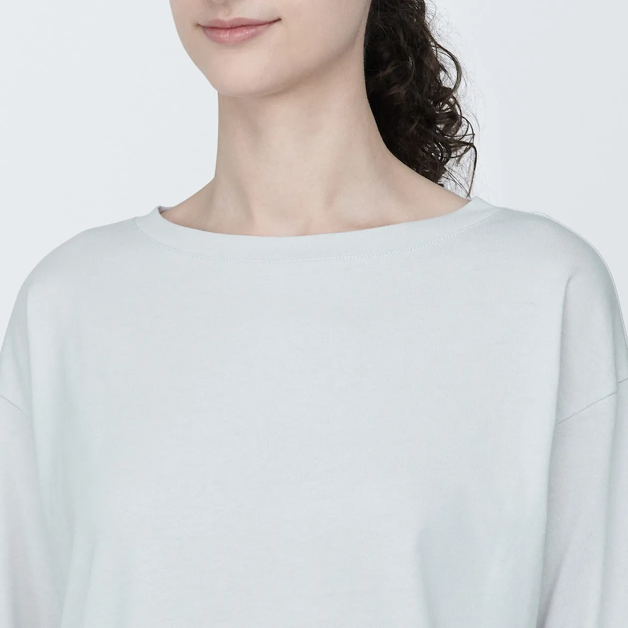Cotton Jersey Boatneck 3/4 Sleeve T-Shirt