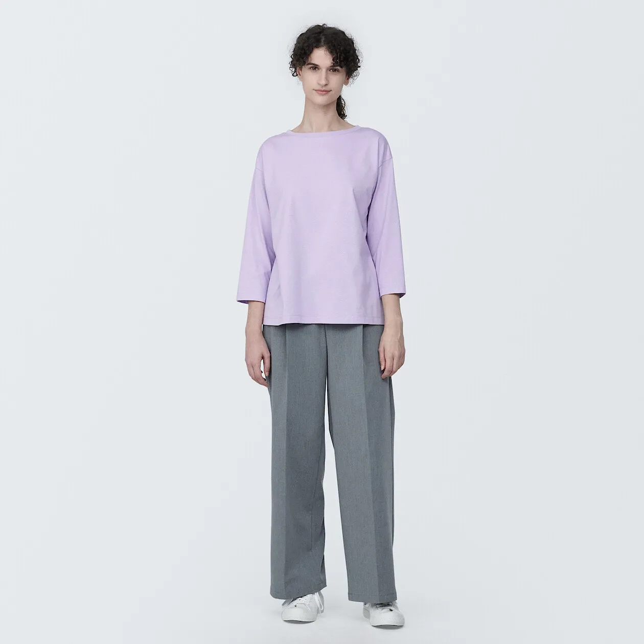 Cotton Jersey Boatneck 3/4 Sleeve T-Shirt
