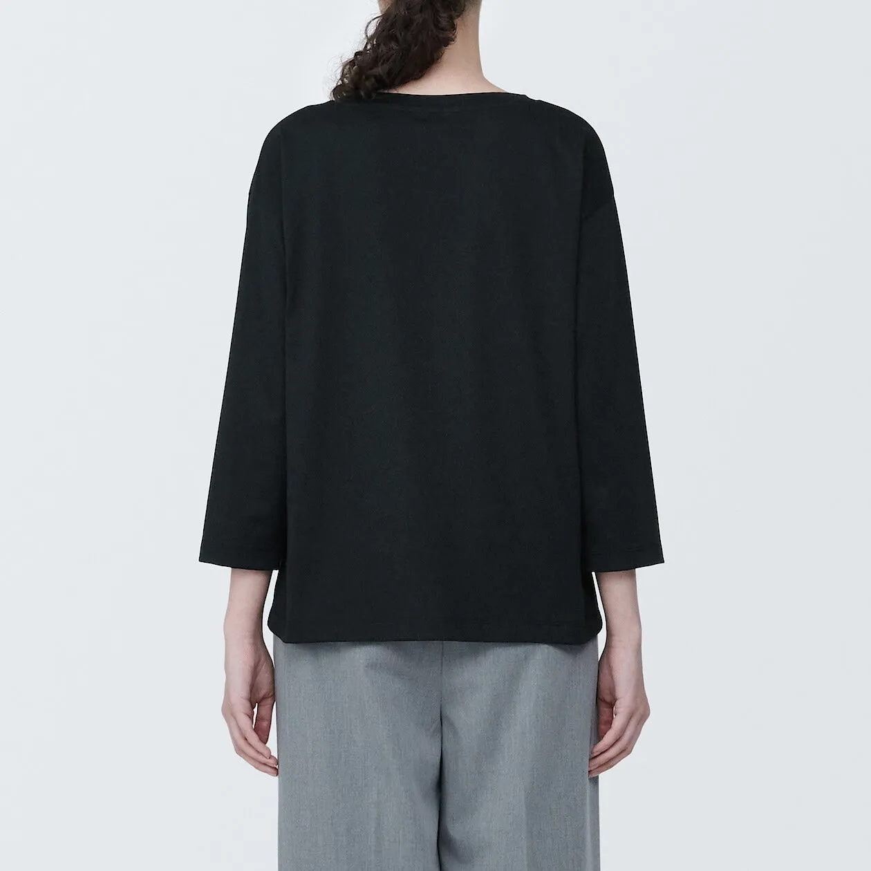 Cotton Jersey Boatneck 3/4 Sleeve T-Shirt
