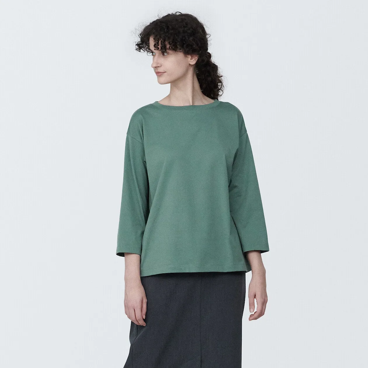 Cotton Jersey Boatneck 3/4 Sleeve T-Shirt