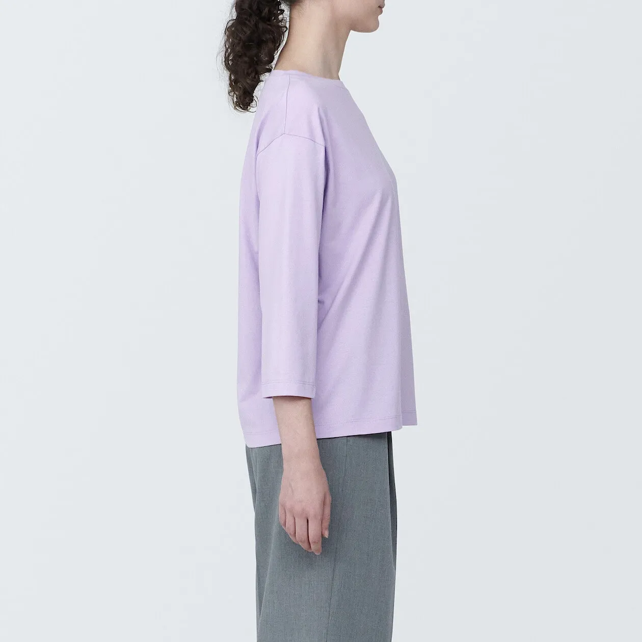 Cotton Jersey Boatneck 3/4 Sleeve T-Shirt
