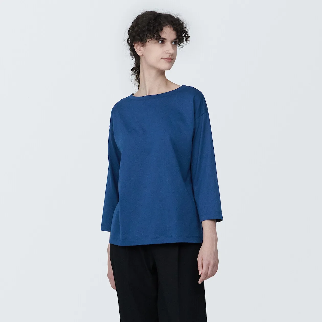 Cotton Jersey Boatneck 3/4 Sleeve T-Shirt