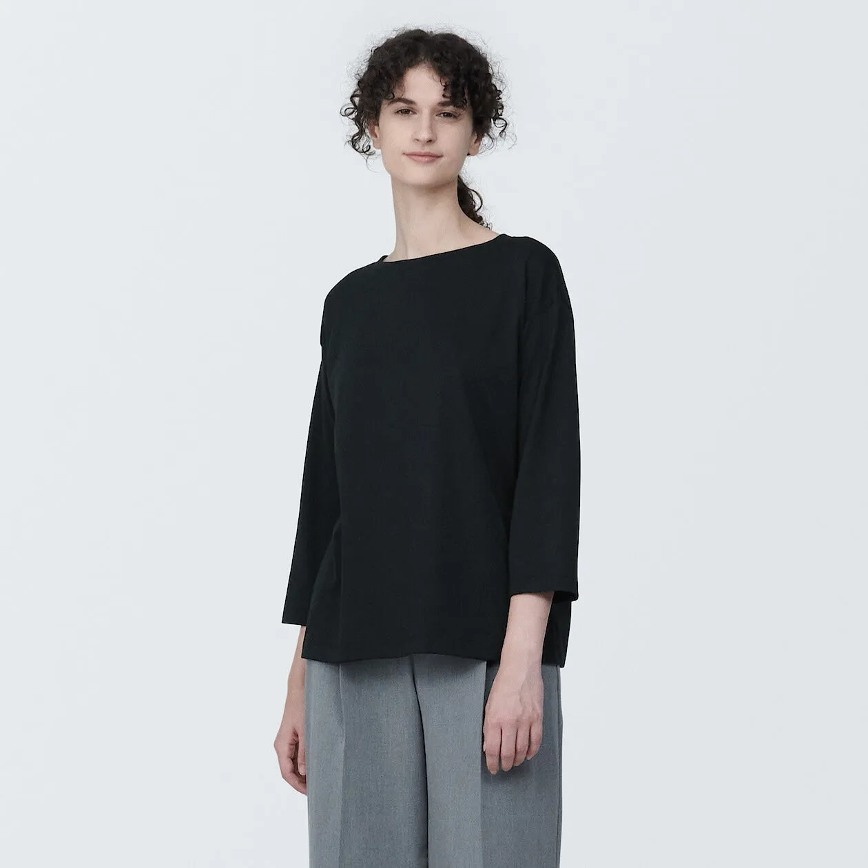 Cotton Jersey Boatneck 3/4 Sleeve T-Shirt