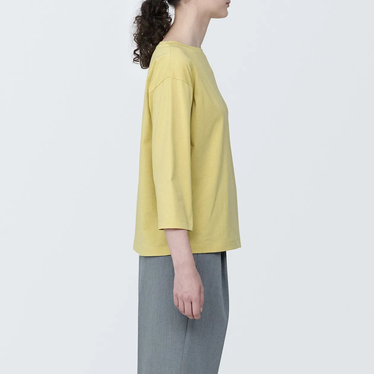Cotton Jersey Boatneck 3/4 Sleeve T-Shirt