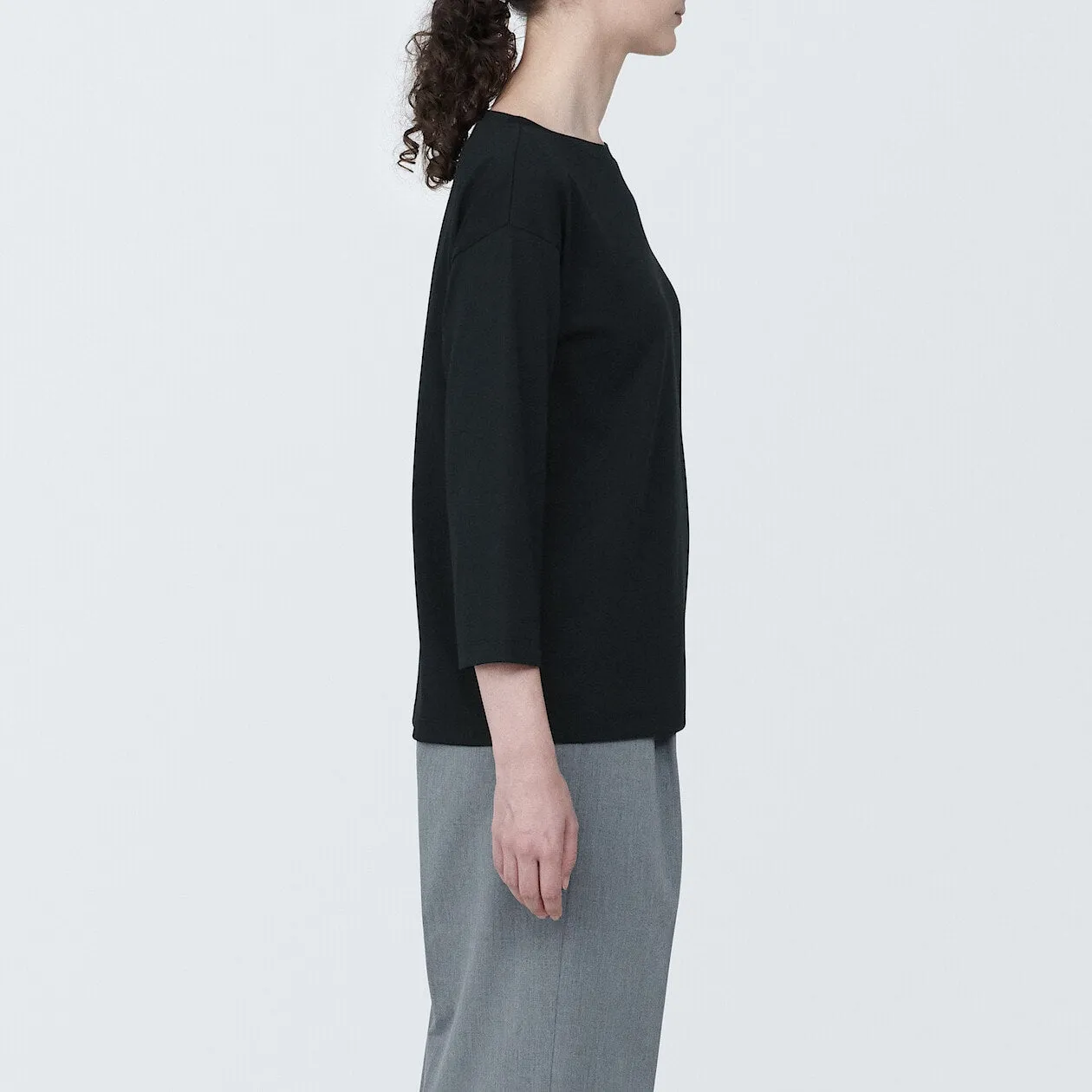 Cotton Jersey Boatneck 3/4 Sleeve T-Shirt