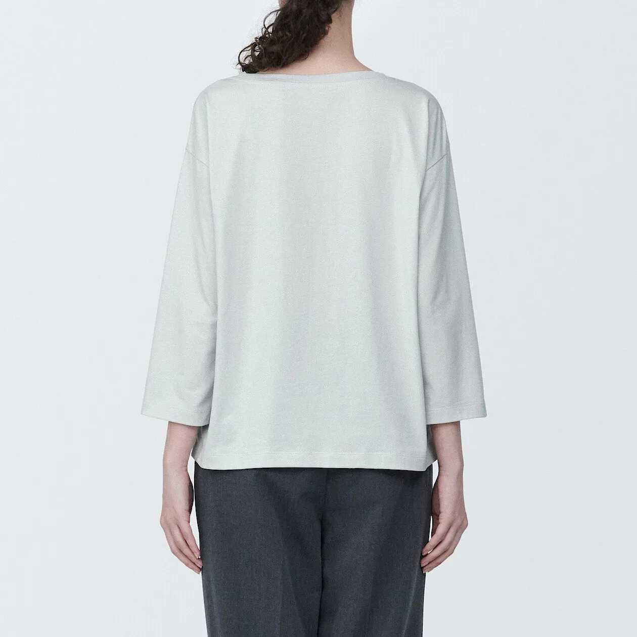 Cotton Jersey Boatneck 3/4 Sleeve T-Shirt