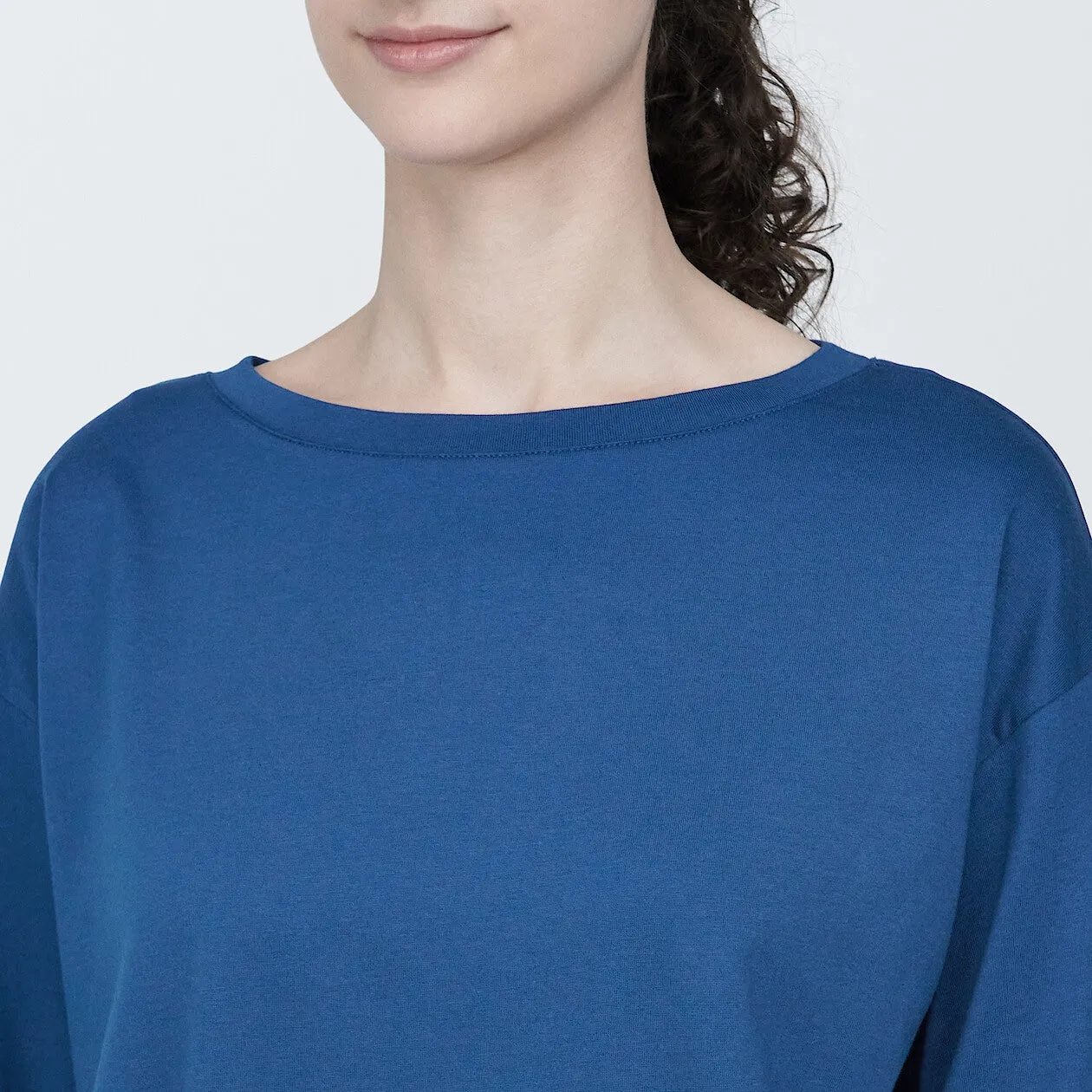 Cotton Jersey Boatneck 3/4 Sleeve T-Shirt