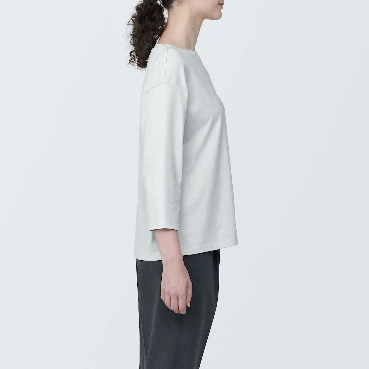 Cotton Jersey Boatneck 3/4 Sleeve T-Shirt