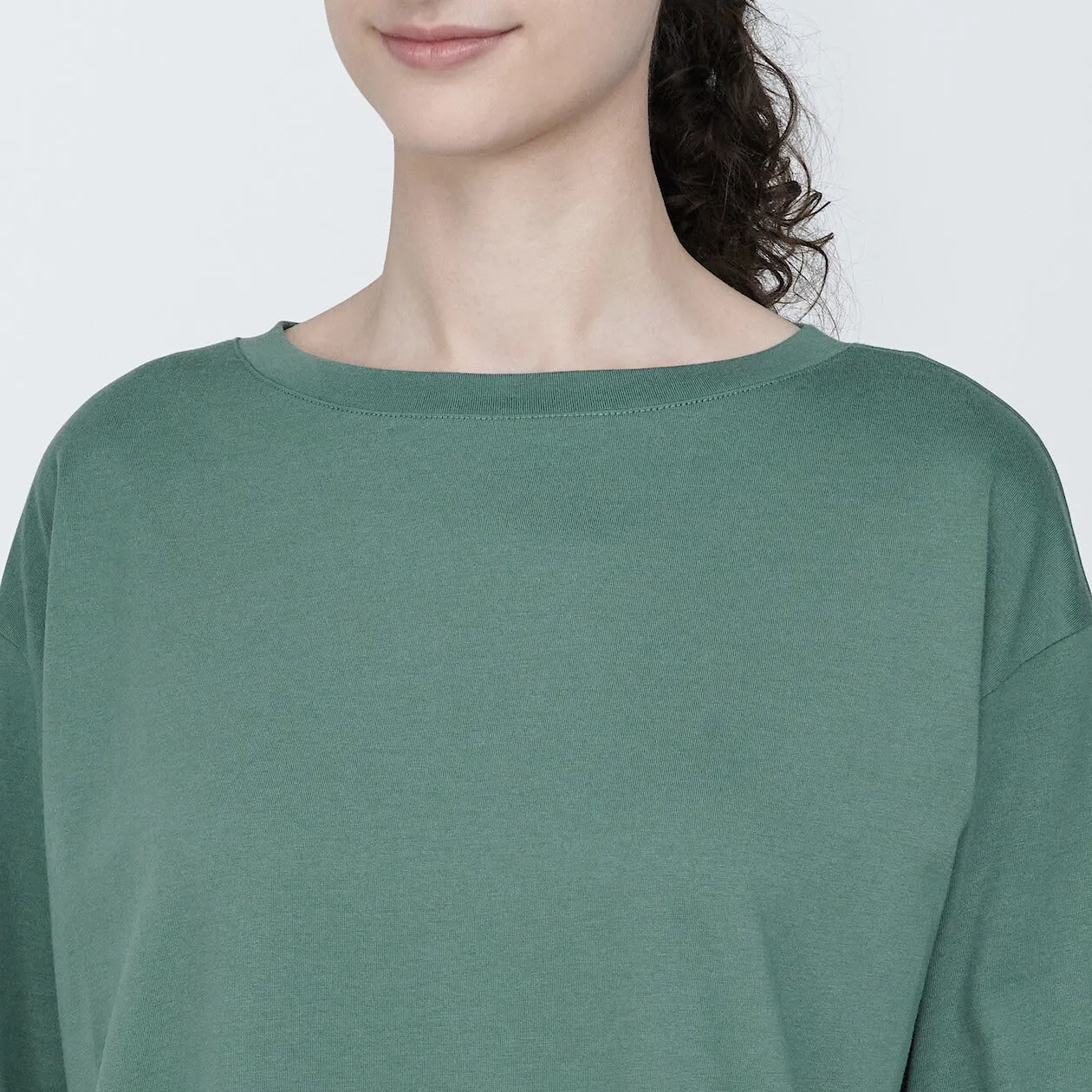 Cotton Jersey Boatneck 3/4 Sleeve T-Shirt