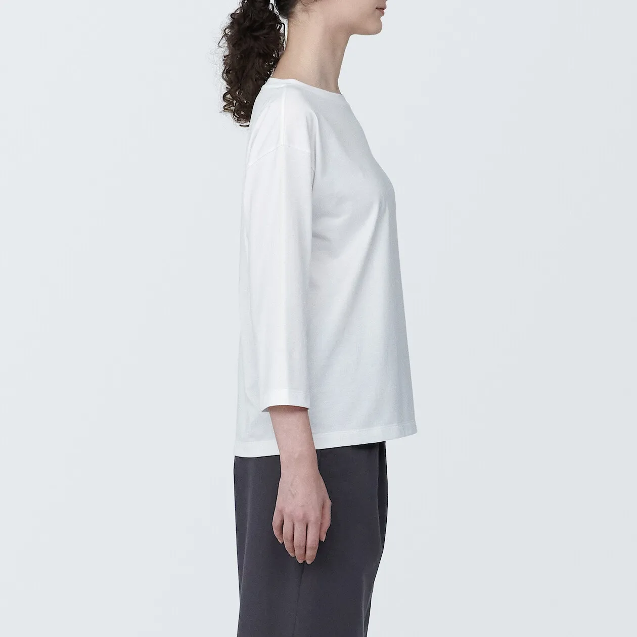 Cotton Jersey Boatneck 3/4 Sleeve T-Shirt