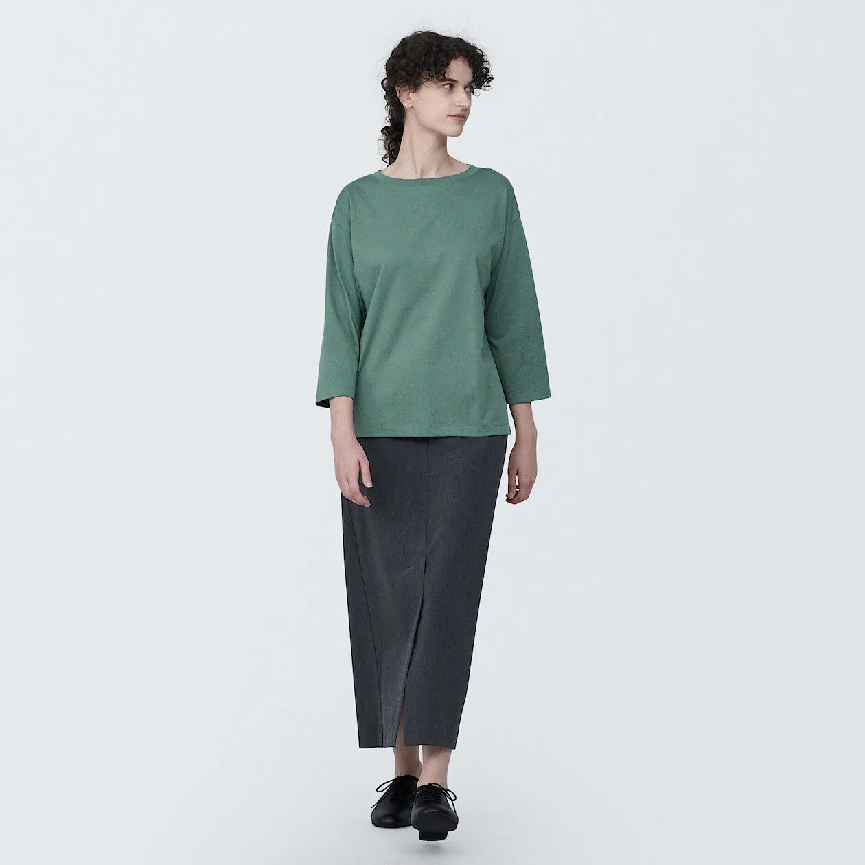 Cotton Jersey Boatneck 3/4 Sleeve T-Shirt