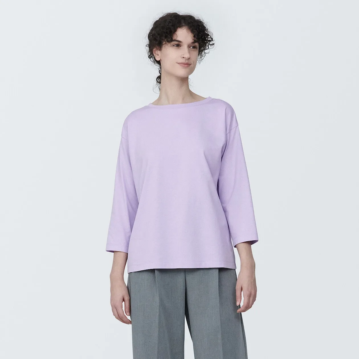 Cotton Jersey Boatneck 3/4 Sleeve T-Shirt