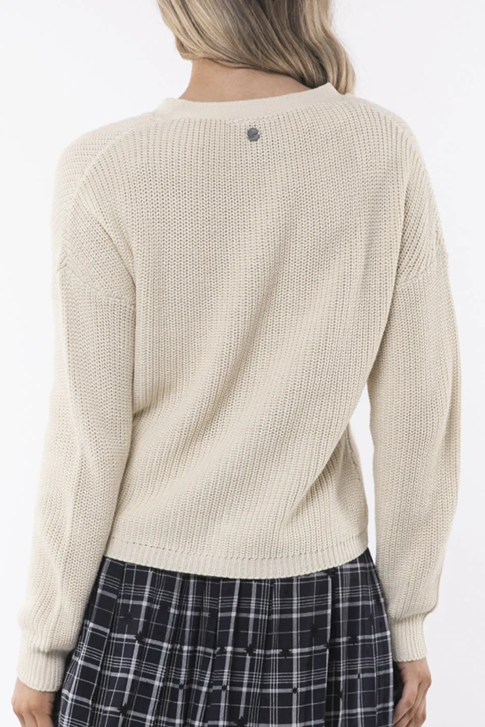 Cropped 3 Button 90s Beige Cardi