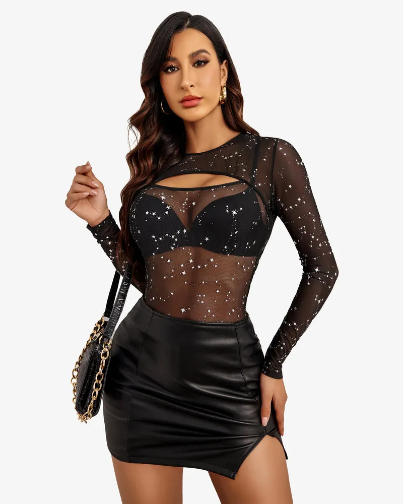 Cut Out Leotard See Through Shirts Sheer Bodysuit