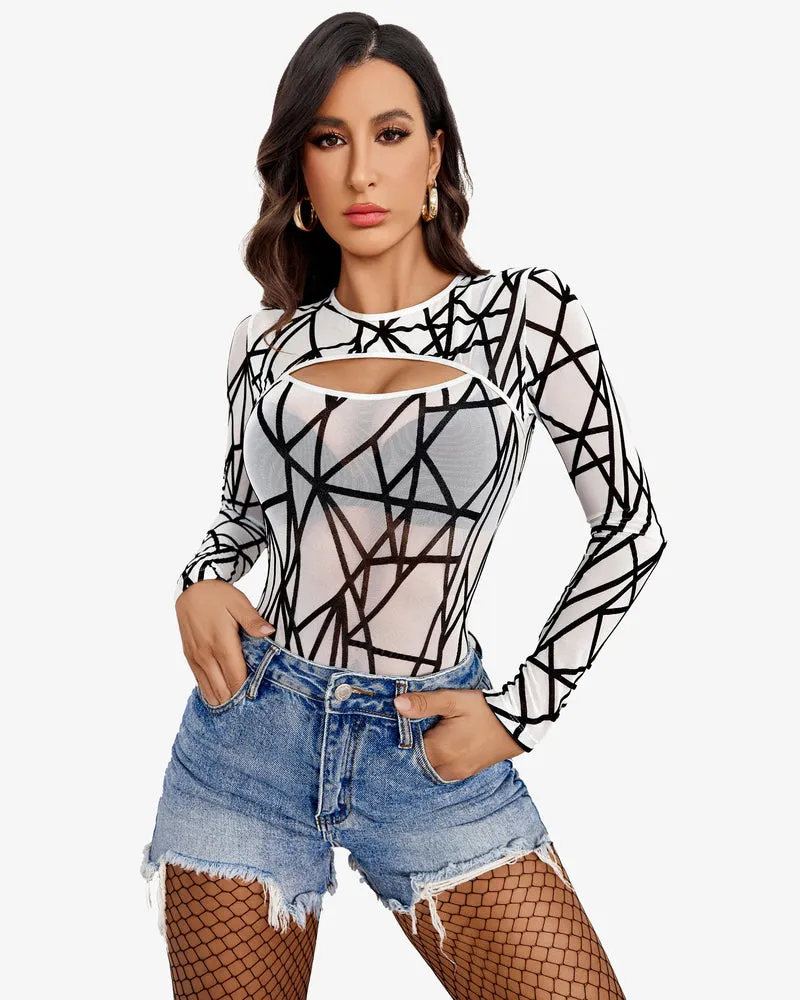 Cut Out Leotard See Through Shirts Sheer Bodysuit