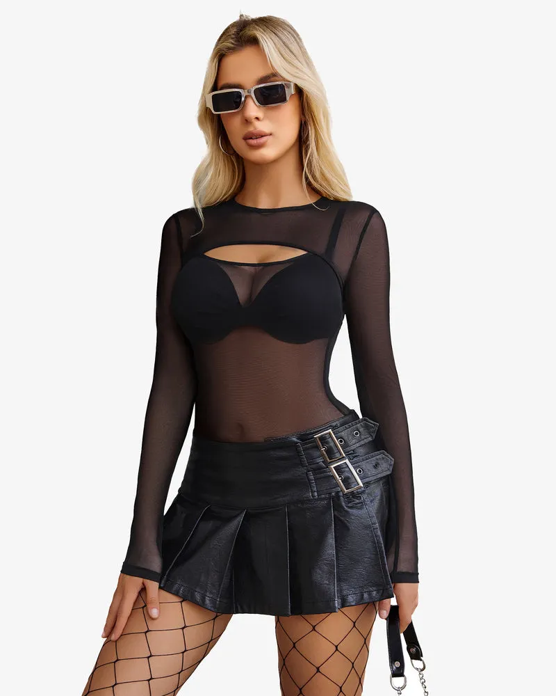 Cut Out Leotard See Through Shirts Sheer Bodysuit