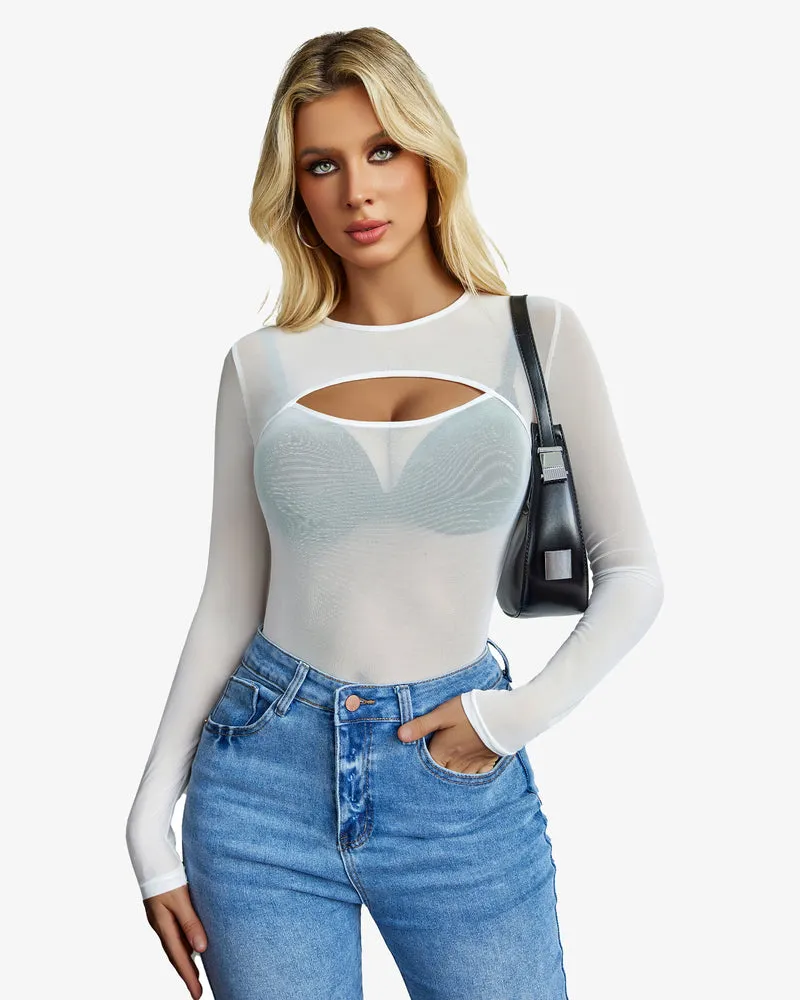 Cut Out Leotard See Through Shirts Sheer Bodysuit
