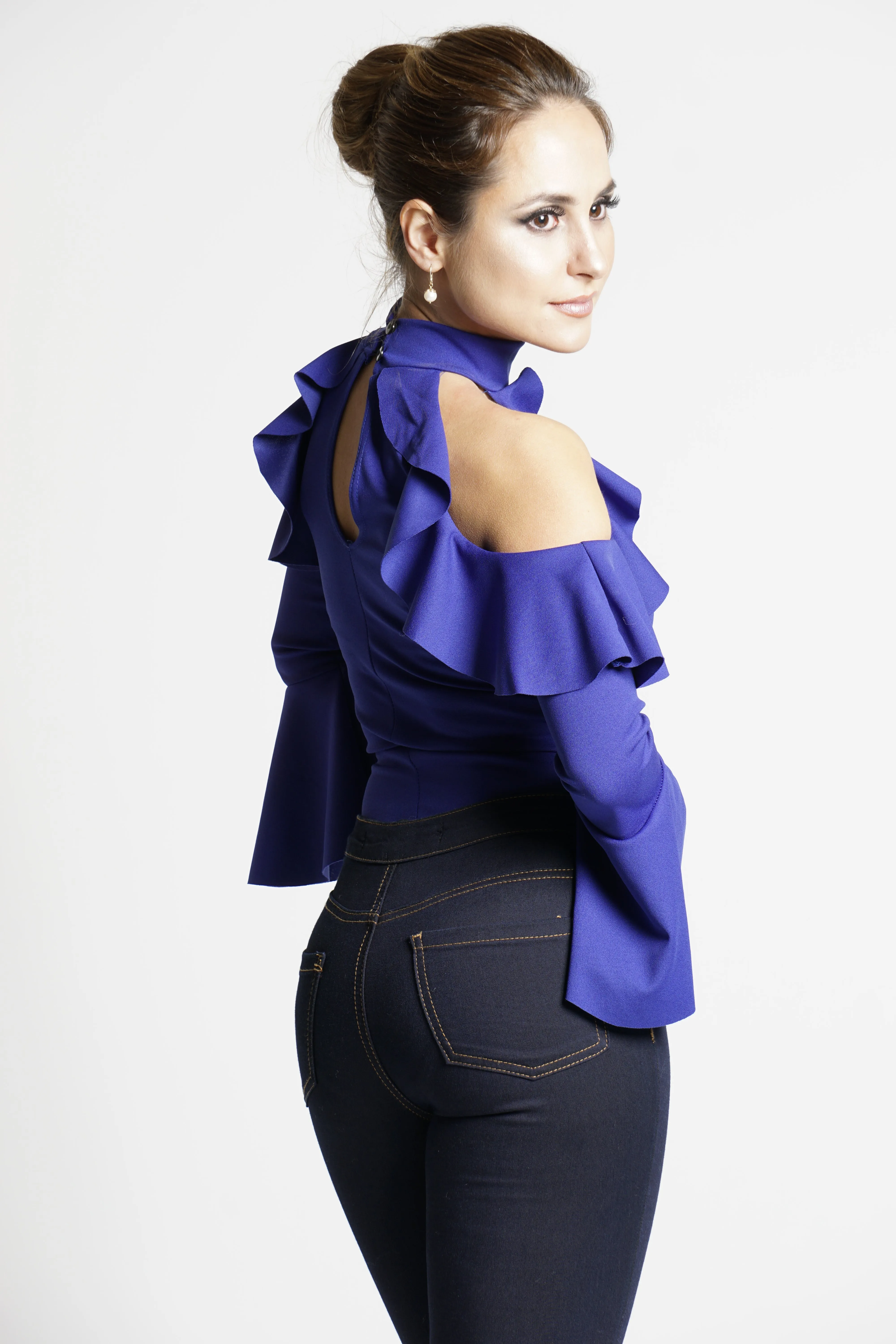 Daria Frill Overlay Bodysuit-Royal Blue