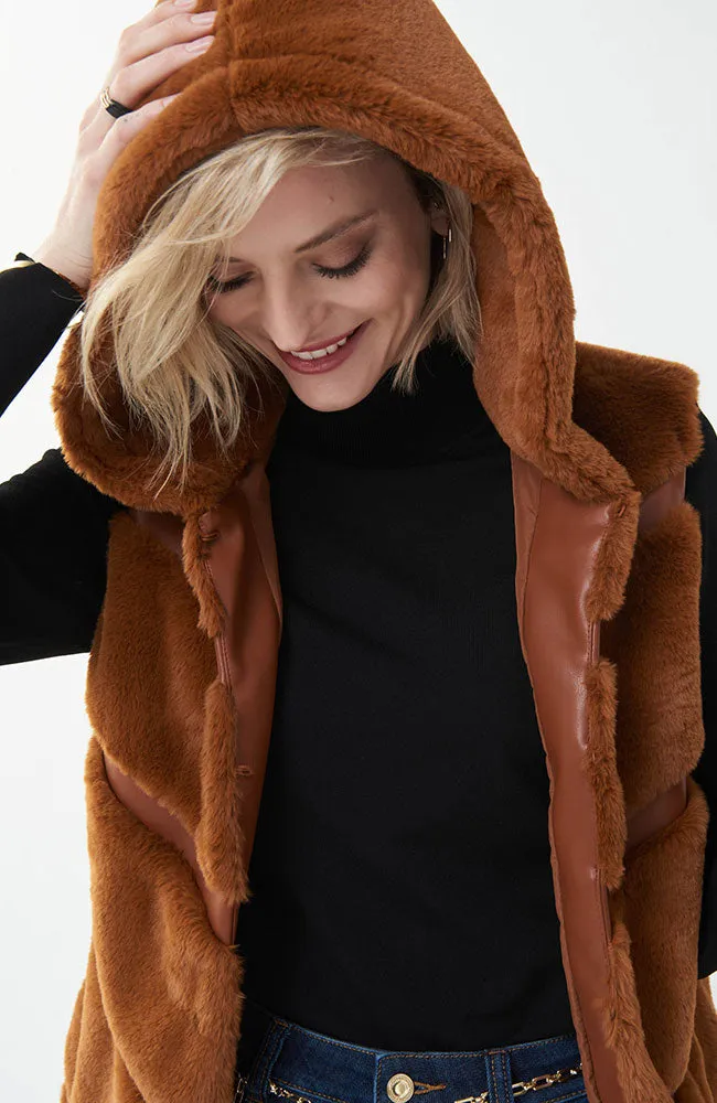 Faux Fur and Leatherette Vest Maple