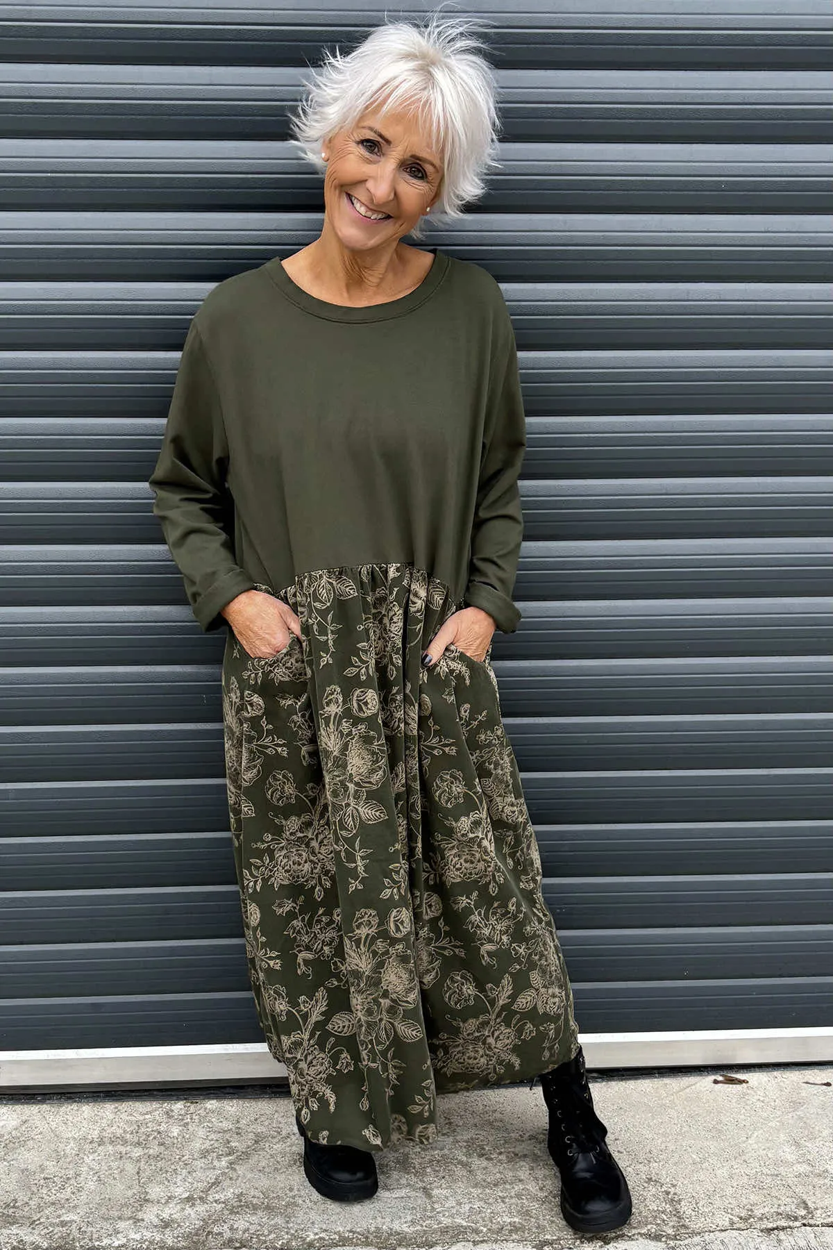Jillian Print Cotton Dress Khaki