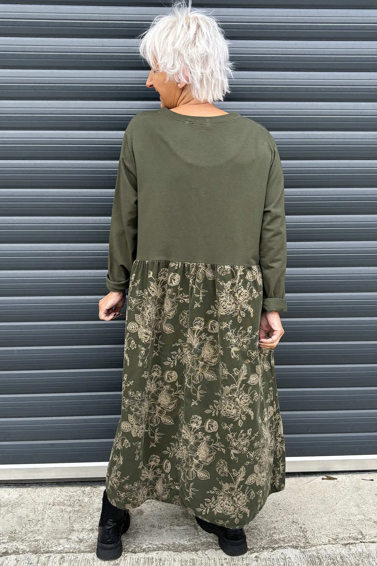 Jillian Print Cotton Dress Khaki