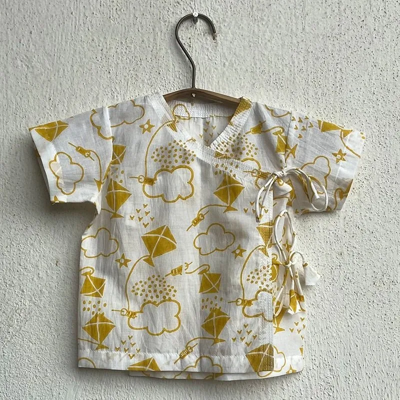 Kids Unisex Organic Cotton Patang Angarakha with Yellow Pants