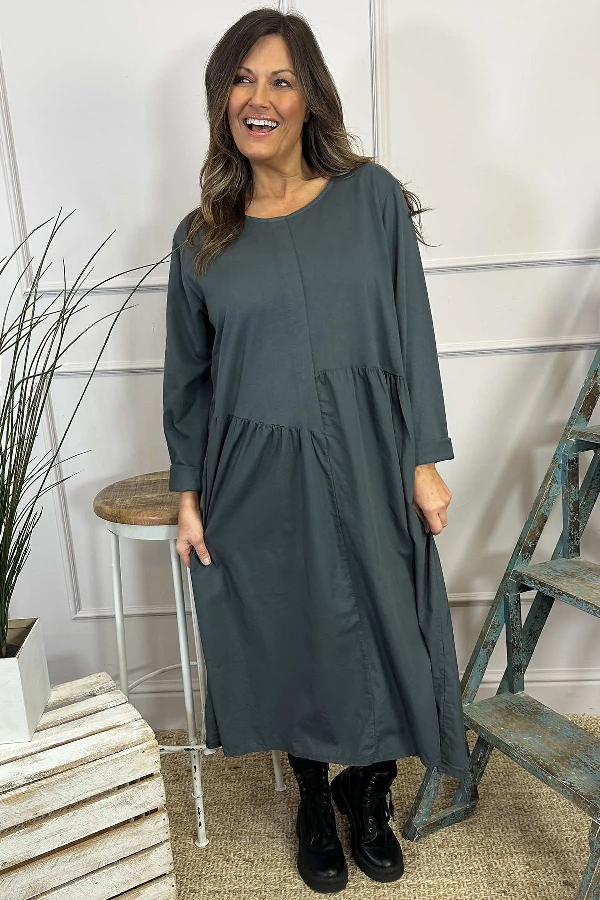 Lorena Cotton Dress Mid Grey