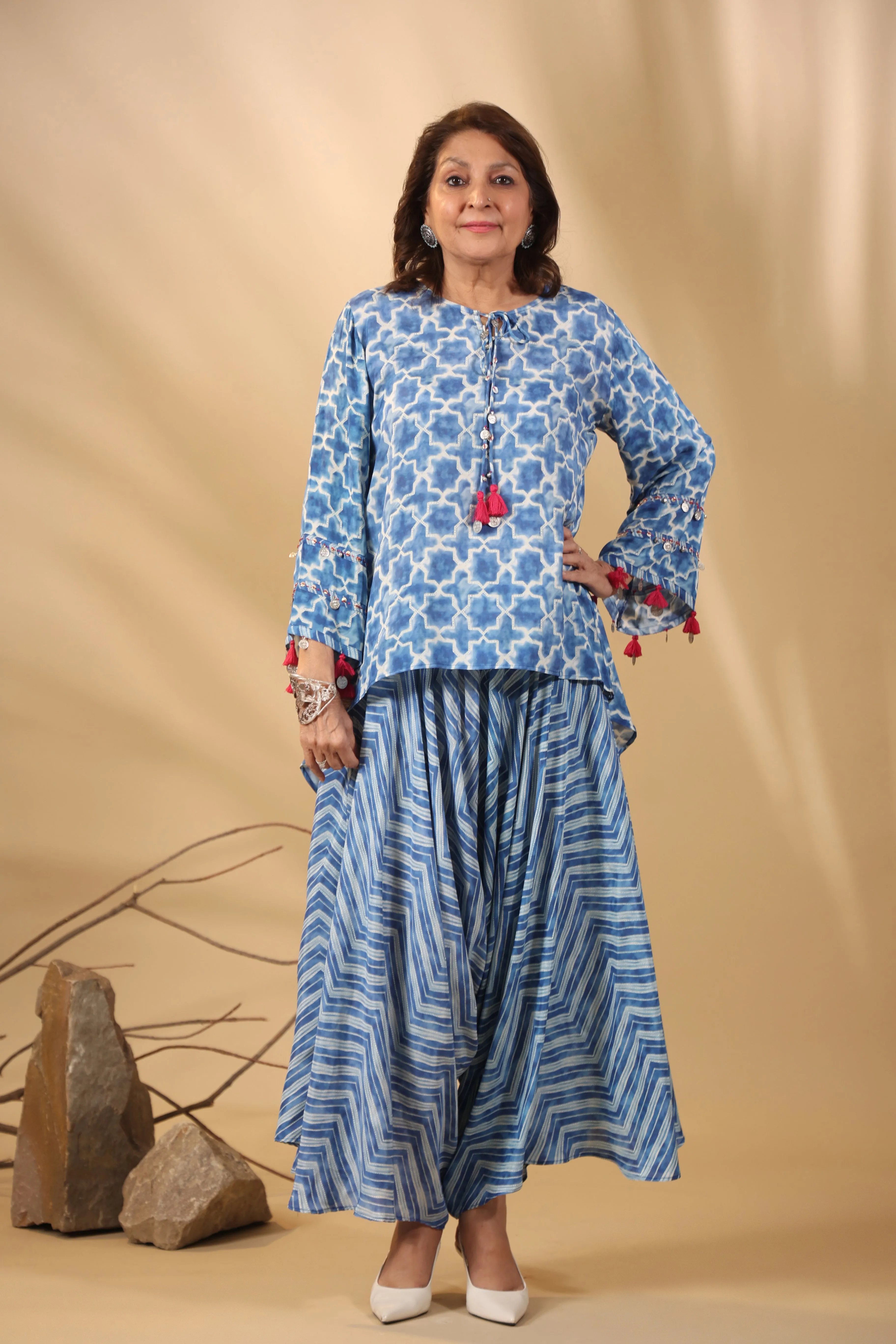 Malhari Blue Muslin Sharvana Co-Ord Set