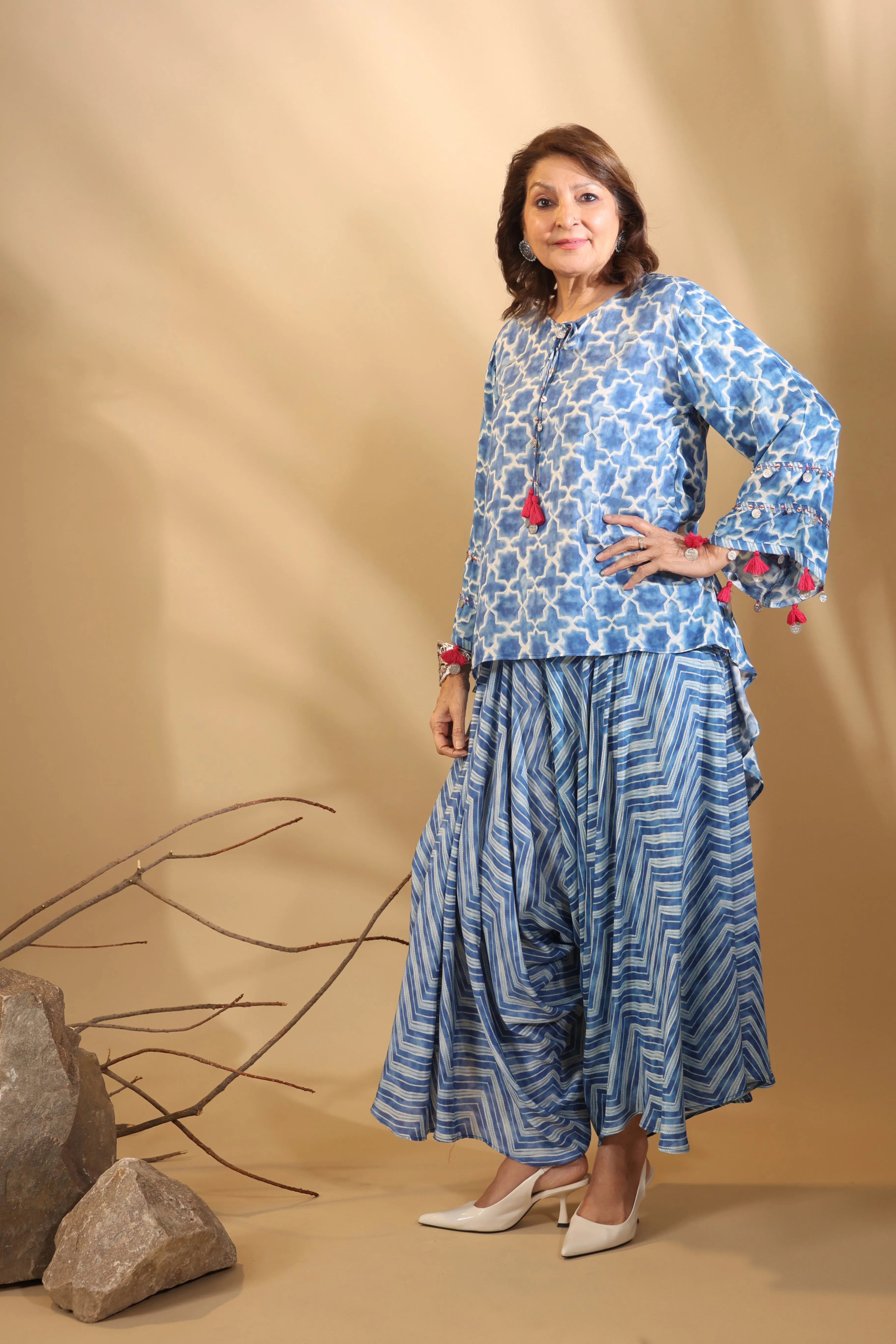 Malhari Blue Muslin Sharvana Co-Ord Set