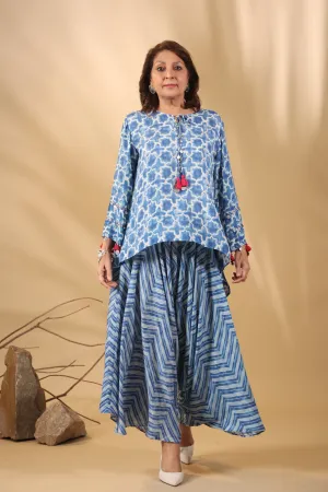Malhari Blue Muslin Sharvana Co-Ord Set