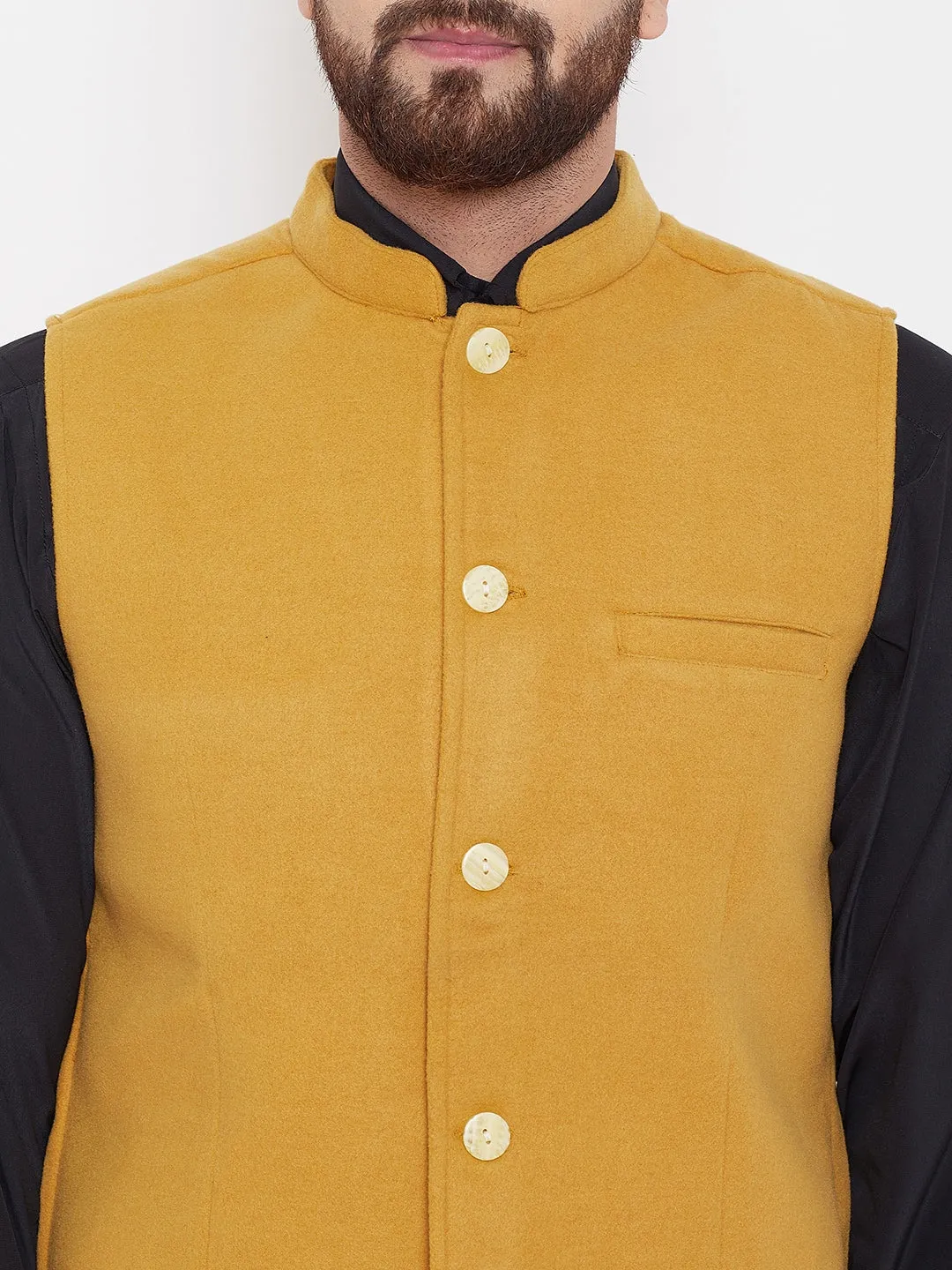 Men's Mustard Nehru Jacket - Even Apparels