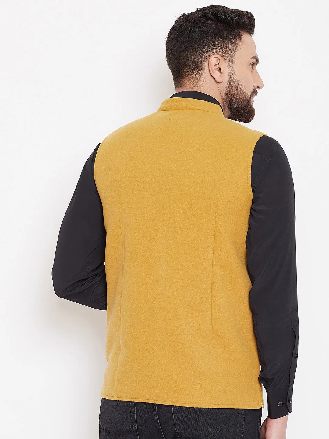 Men's Mustard Nehru Jacket - Even Apparels