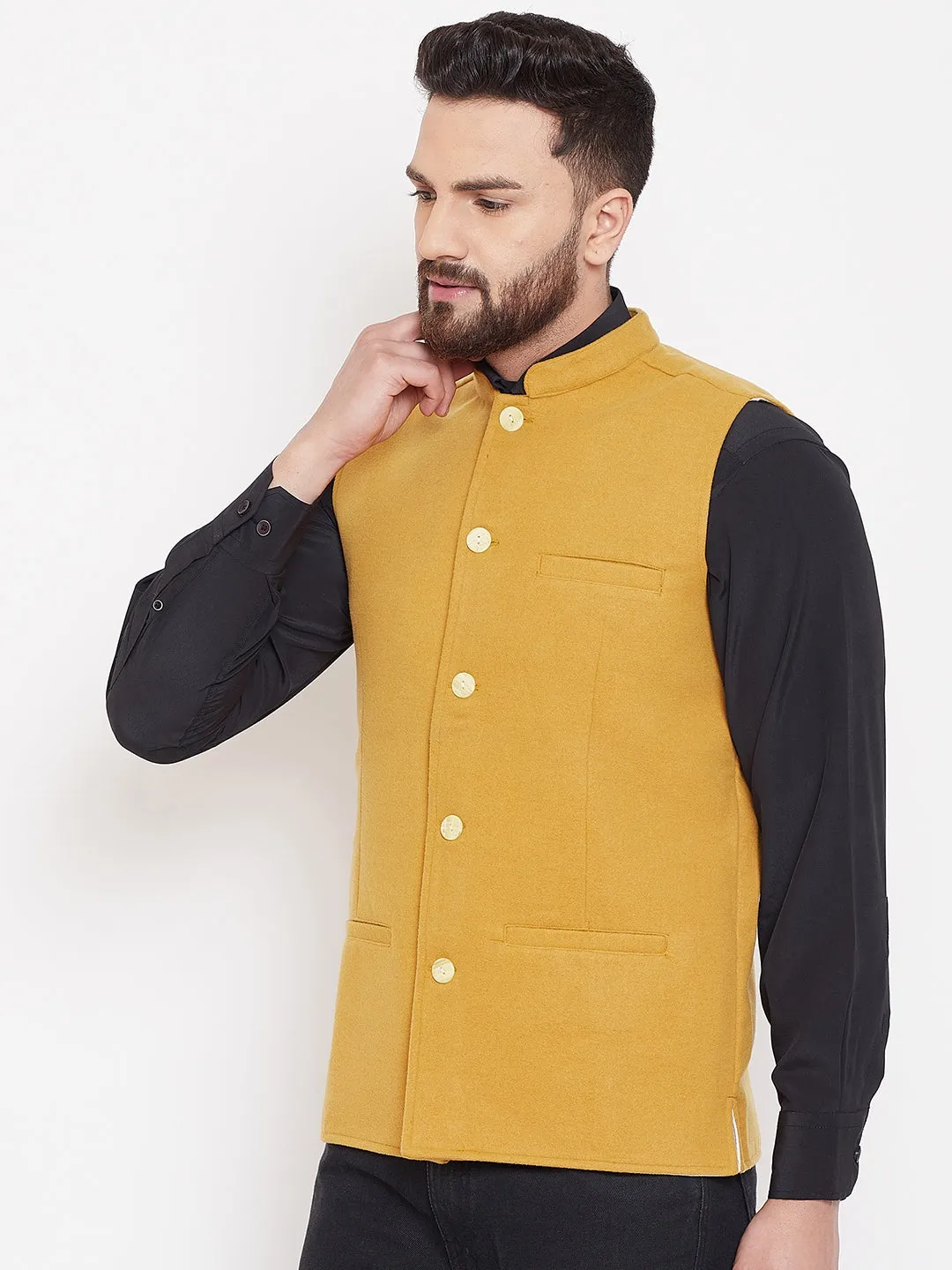 Men's Mustard Nehru Jacket - Even Apparels