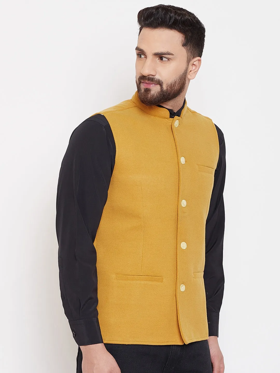 Men's Mustard Nehru Jacket - Even Apparels