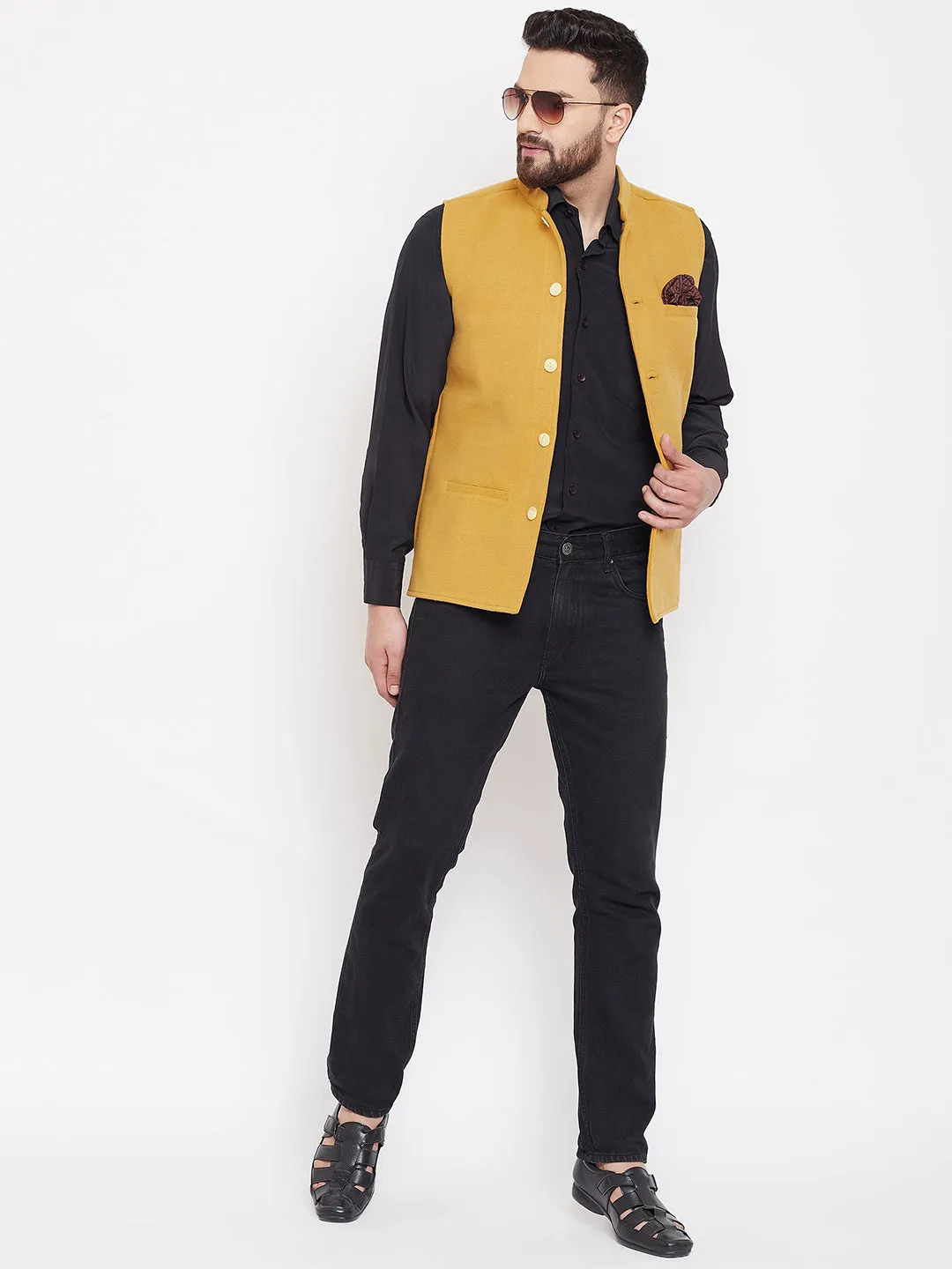 Men's Mustard Nehru Jacket - Even Apparels